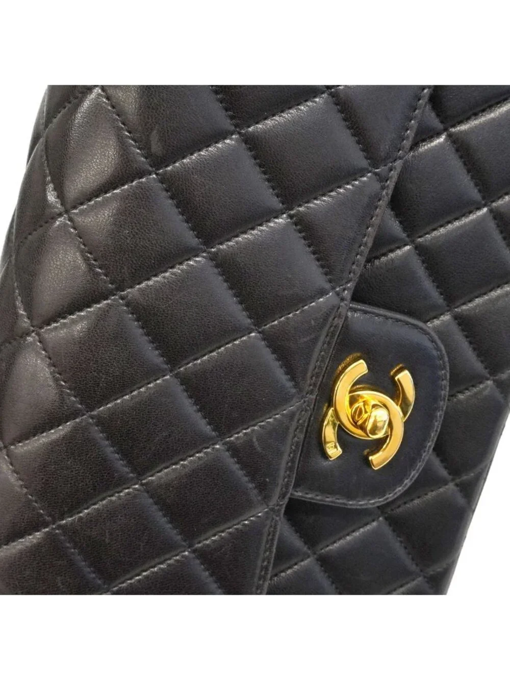 Chanel Handbag Quilted Family Bag Lambskin Black Gold